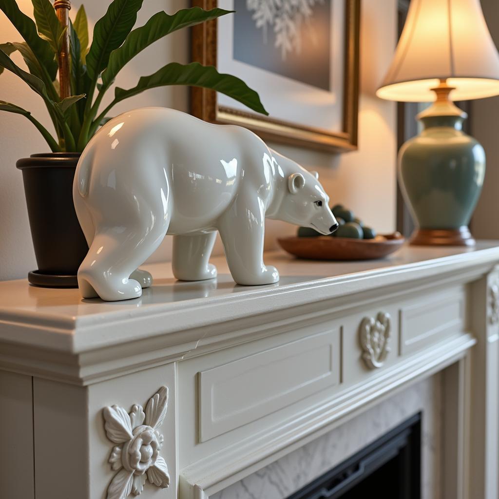 Lladro Polar Bear Figurine on Mantle