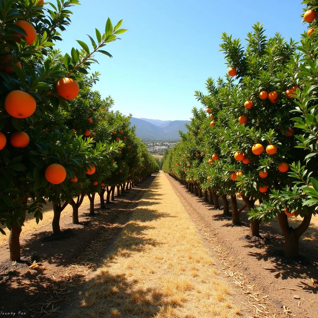 California oranges ripening on a sunny farm