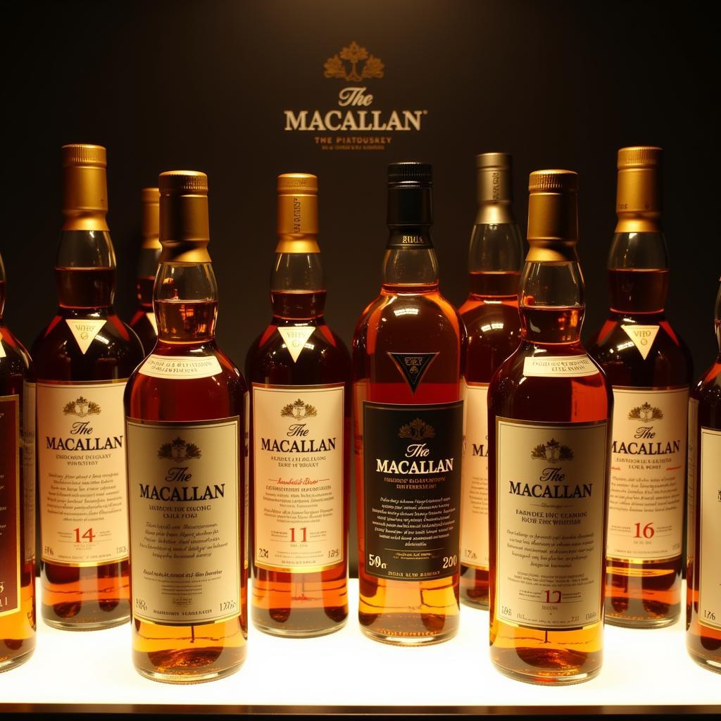 A collection of rare Macallan whisky bottles