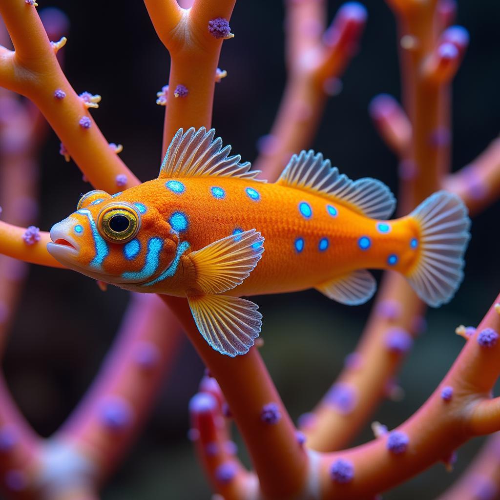 Madagascar Spotted Croucher Goby perched on coral