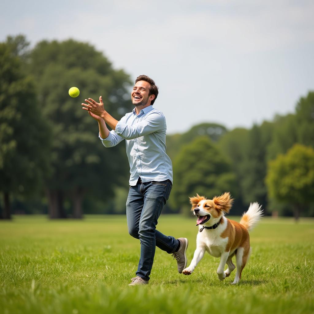 Man and His Dog Playing Fetch