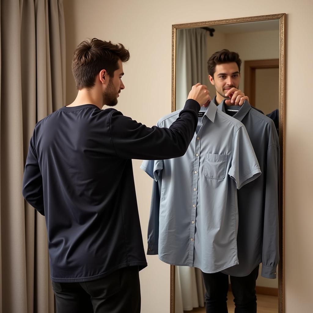 Man Trying on Clothes at Home