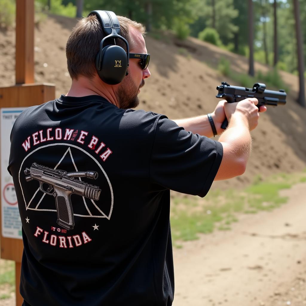 Man Wearing a Florida Gun Shirt at a Shooting Range