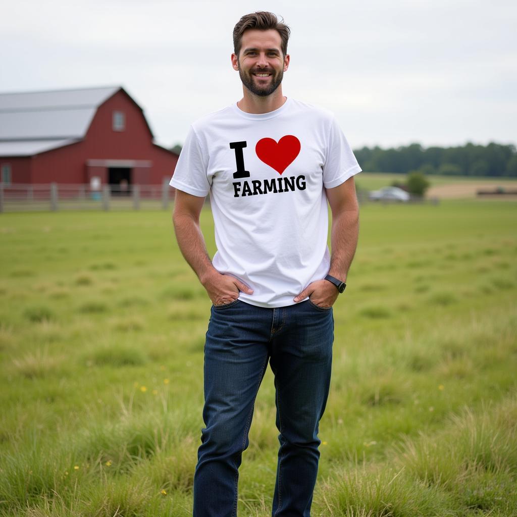 Man Wearing Man I Love Farming Shirt