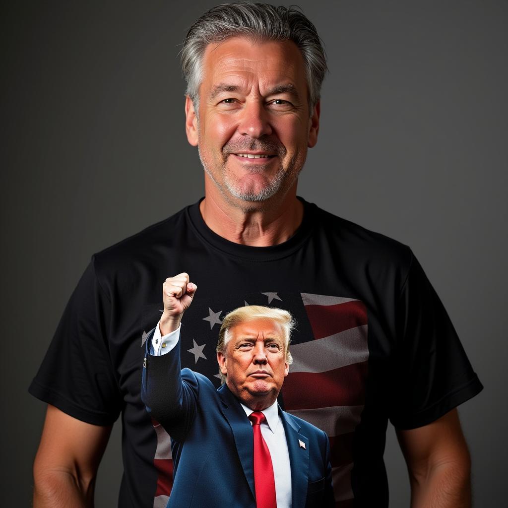 Man Proudly Sporting a Trump Fist Pump T-Shirt