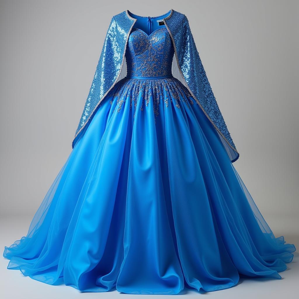 Sparkly Blue Pageant Dress with Cape