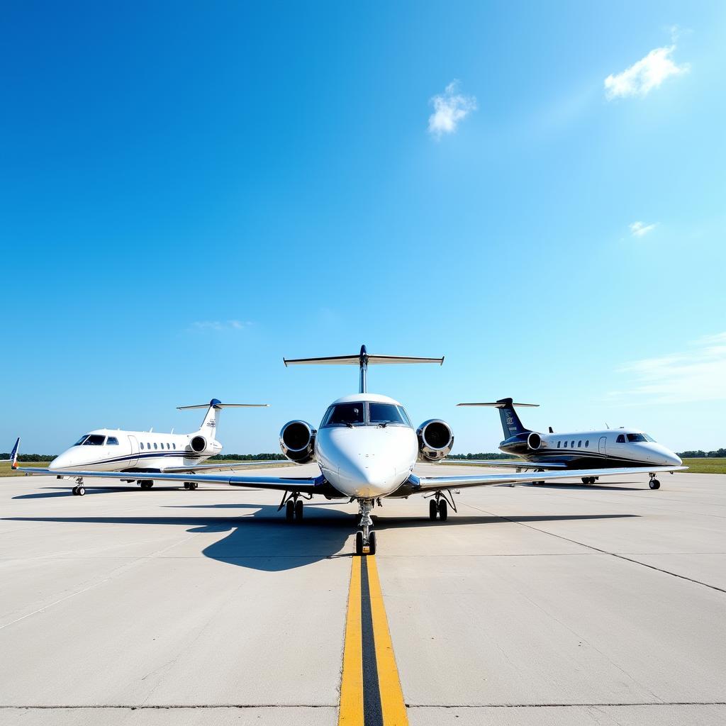 Luxury pre-owned aircraft on display at a Florida airport