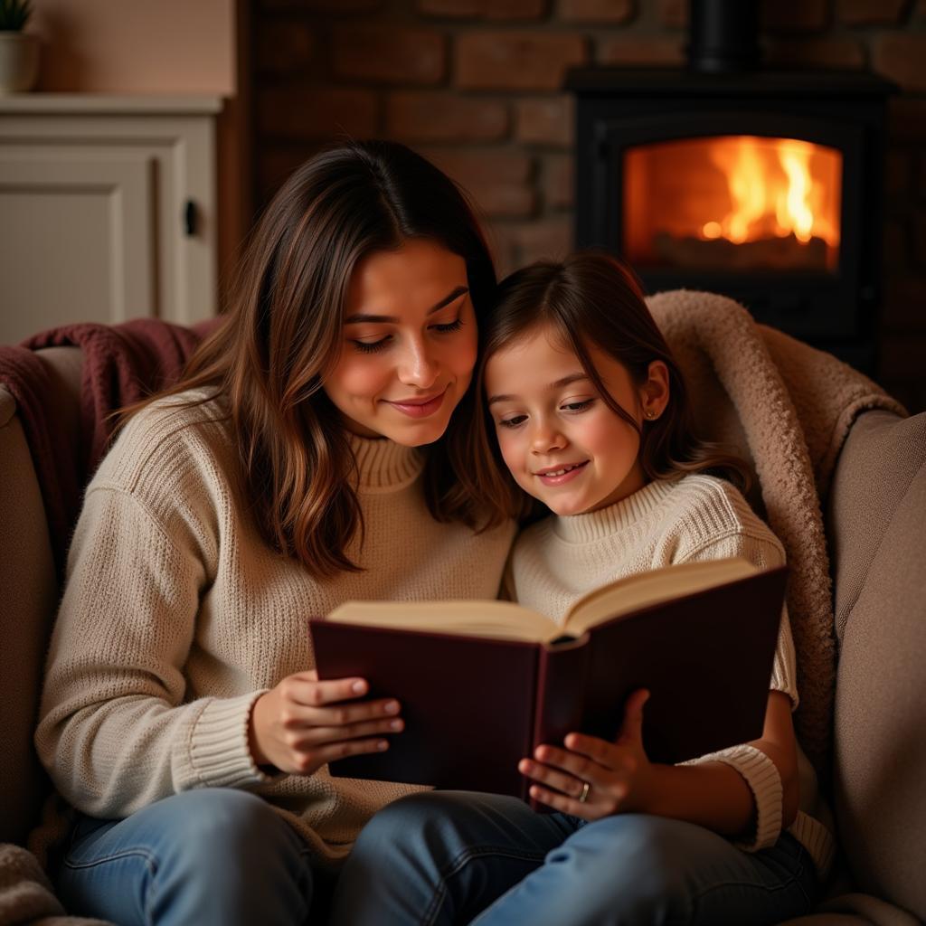 Mother and Daughter Reading on the Couch