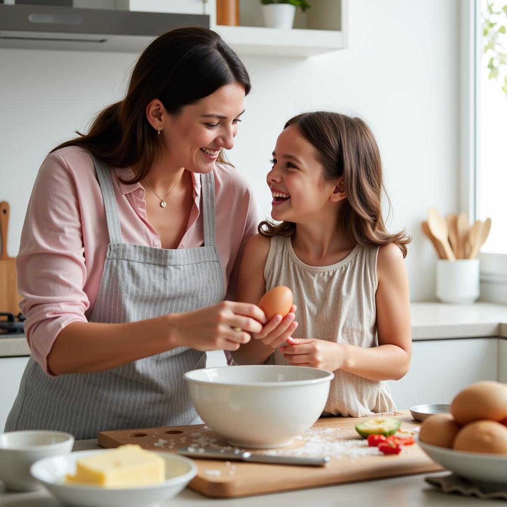 Mother and Daughter Baking in the Kitchen