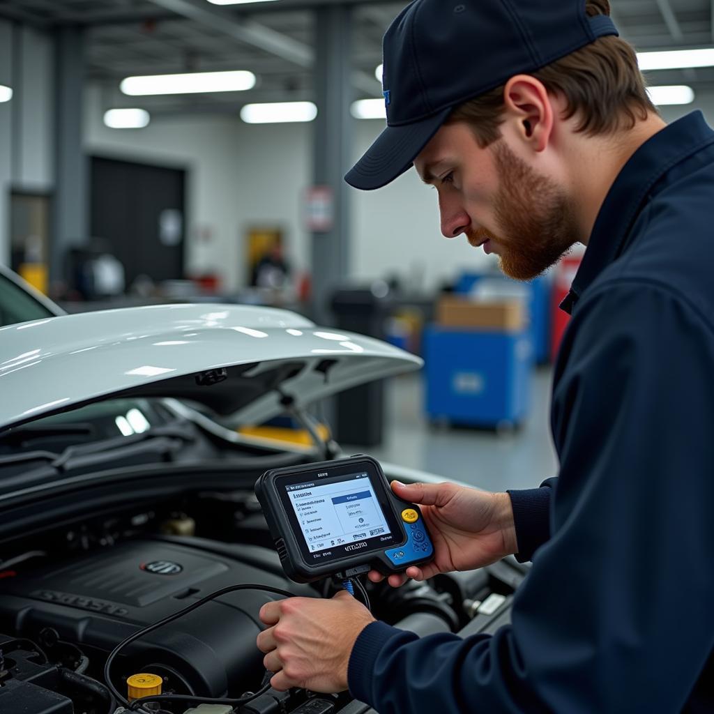 Mechanic Inspecting Volvo Engine