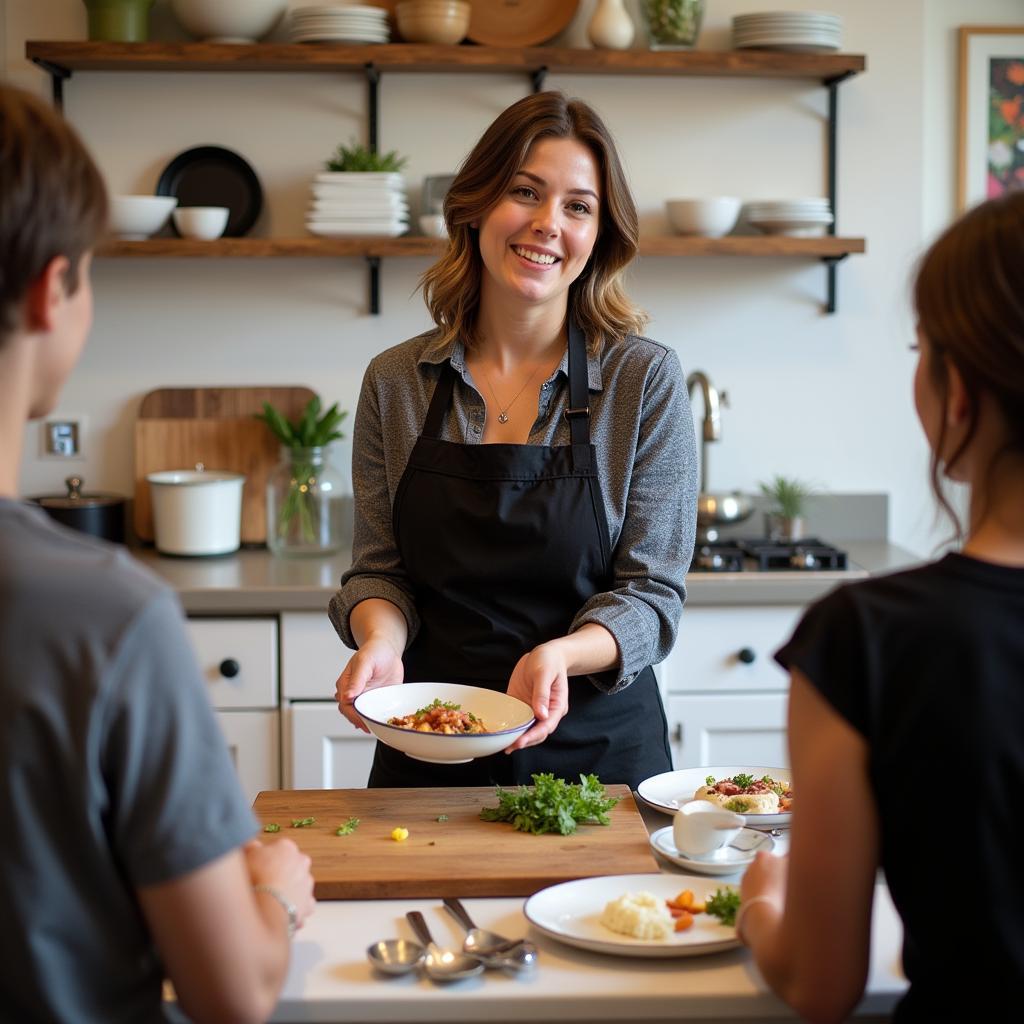 Melanie Moss teaching a cooking class on sustainable practices