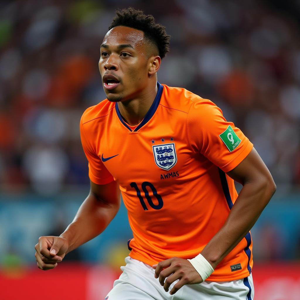 Memphis Depay trong màu áo Holland jersey trên sân cỏ