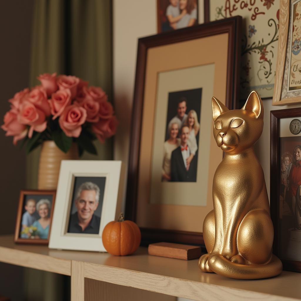 Cat urn displayed in a home