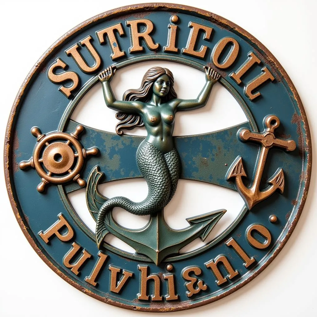 Vintage Nautical Metal Mermaid Sign