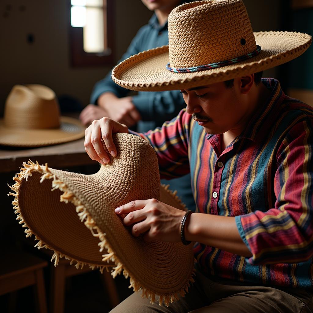 Mexican Craftsman Weaving a Sombrero Vueltiao