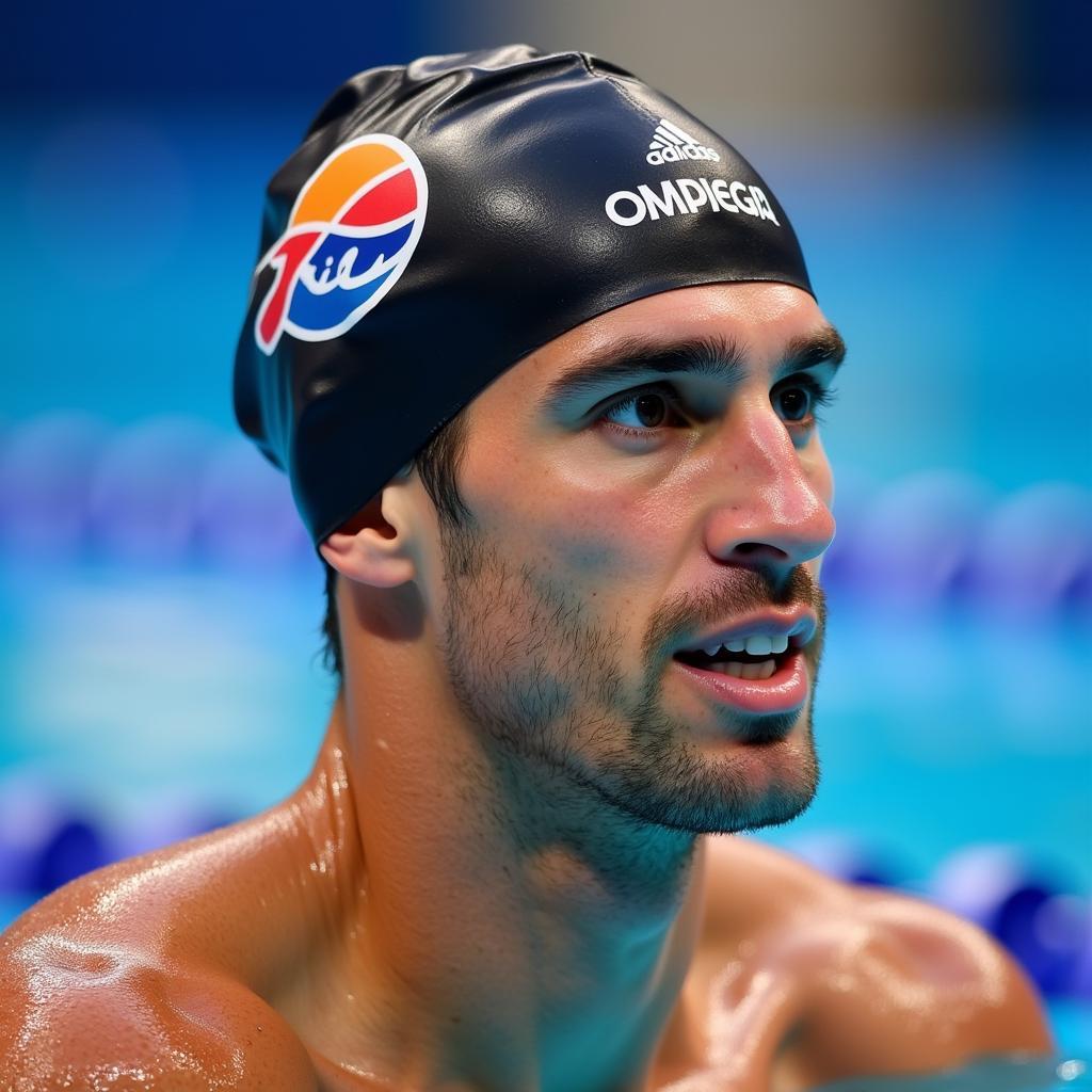 Michael Phelps wearing his signature swimming cap