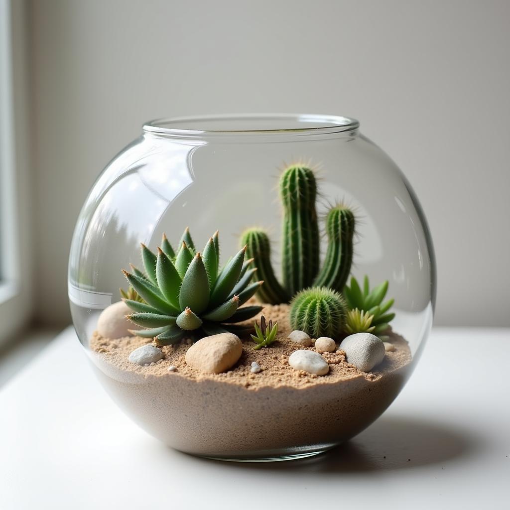 Terrarium sa mạc thu nhỏ trong bình thủy tinh