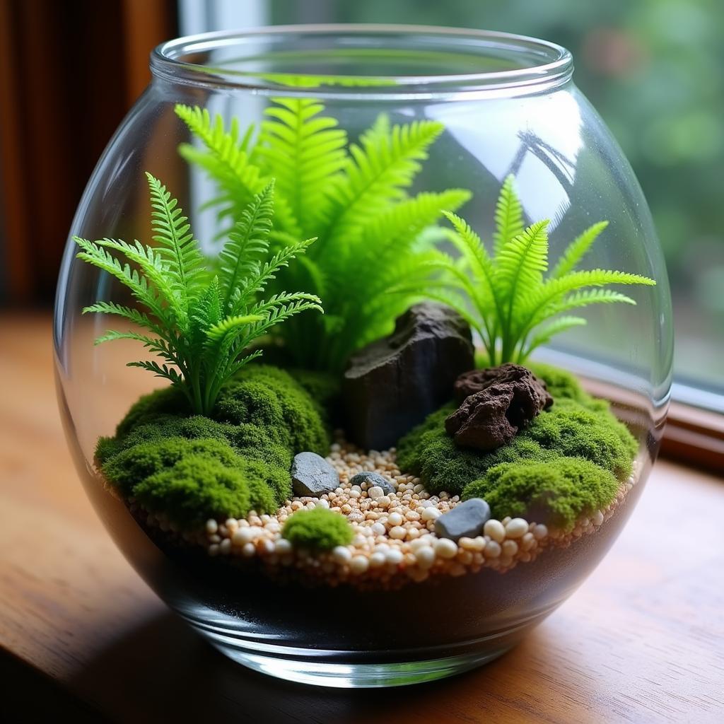 Terrarium nhiệt đới thu nhỏ trong bình thủy tinh