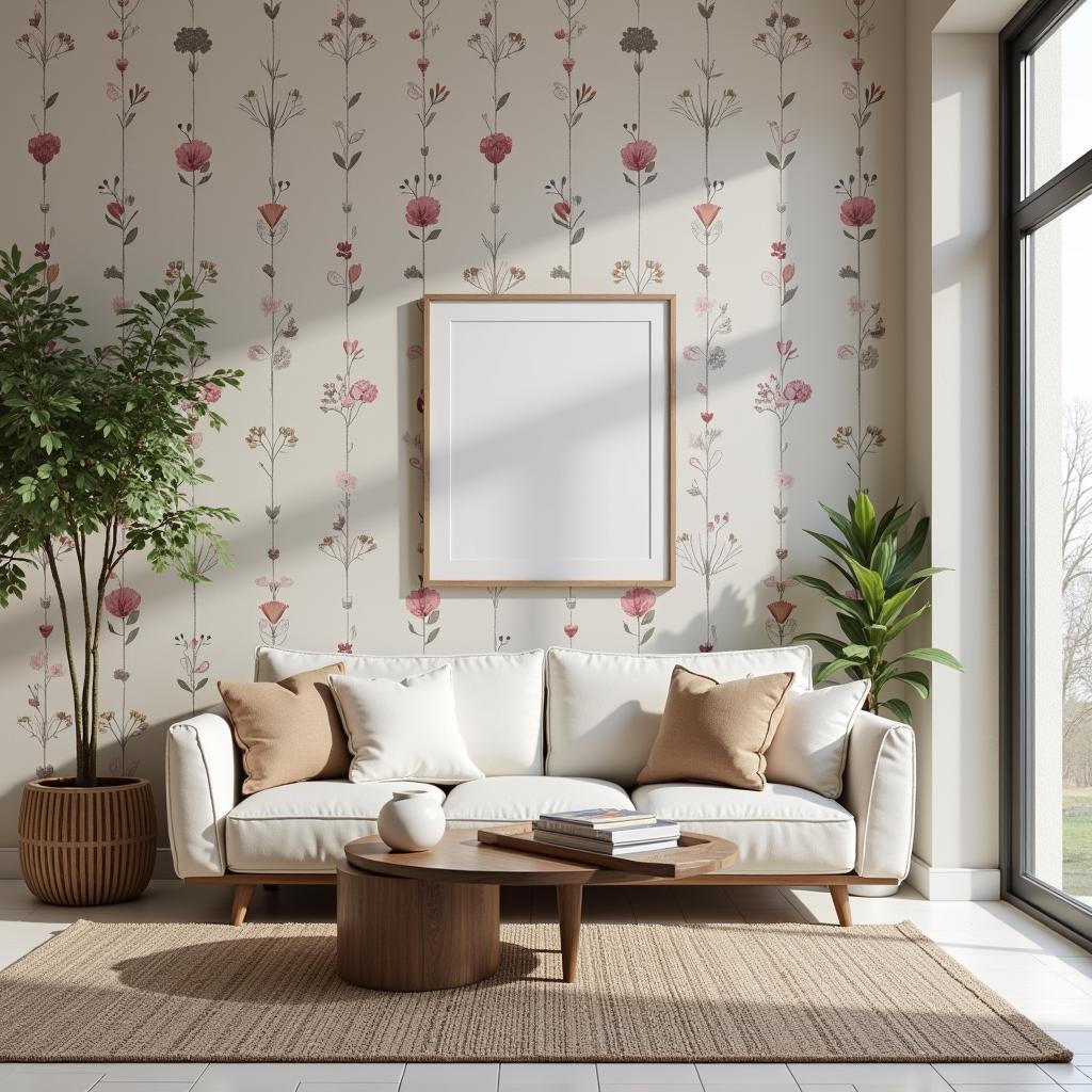 Modern interior with wallpaper inspired by 18th-century designs