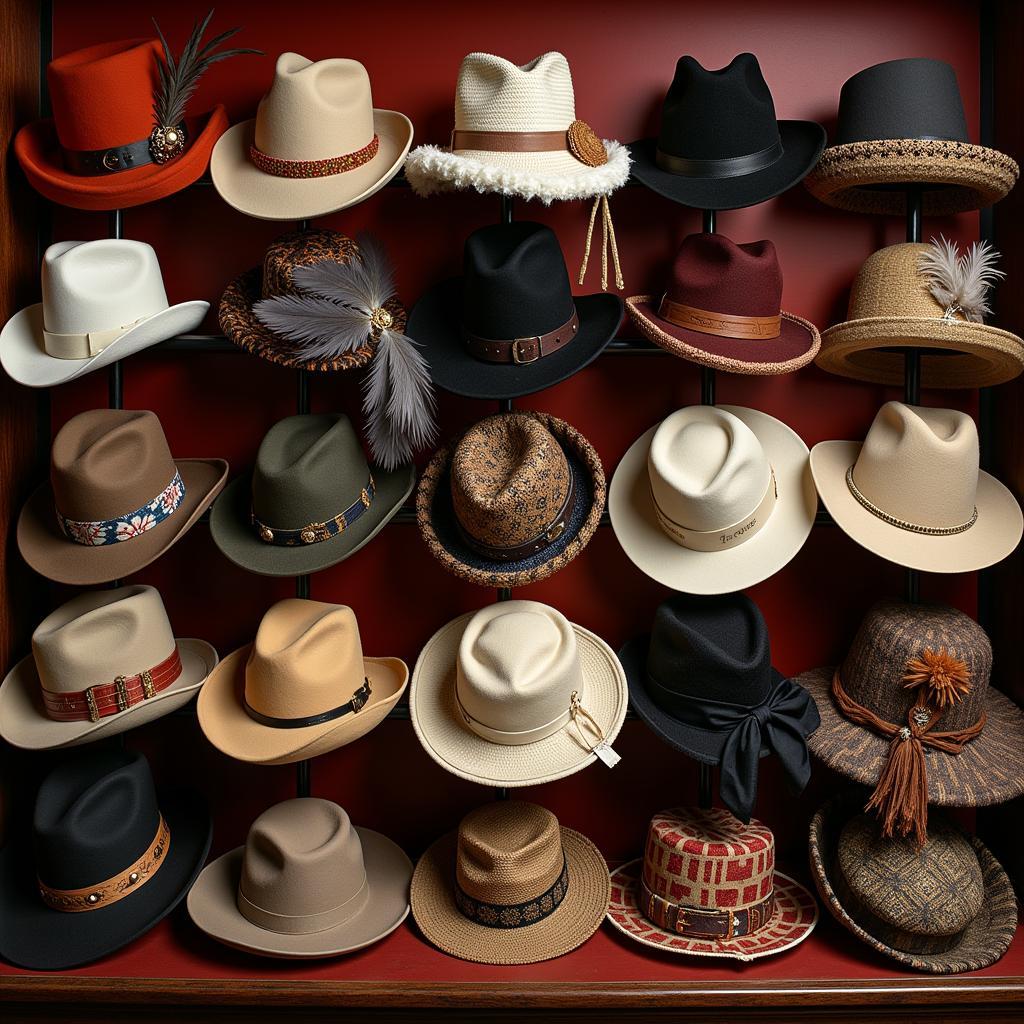 Different renaissance style hats displayed together