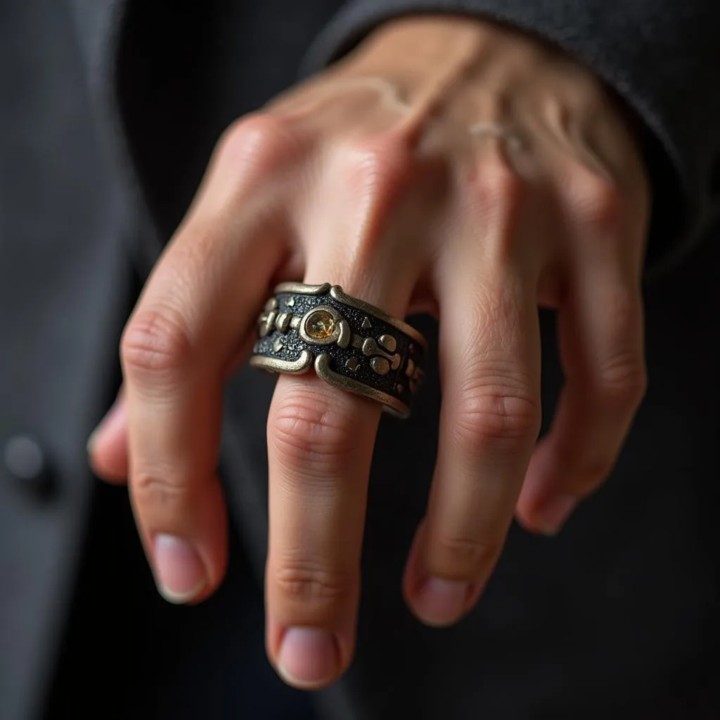 Man wearing a vintage wedding ring