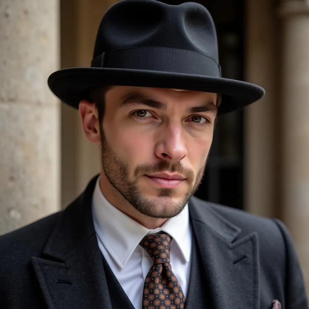 A man wearing a Welsh hat in a stylish outfit