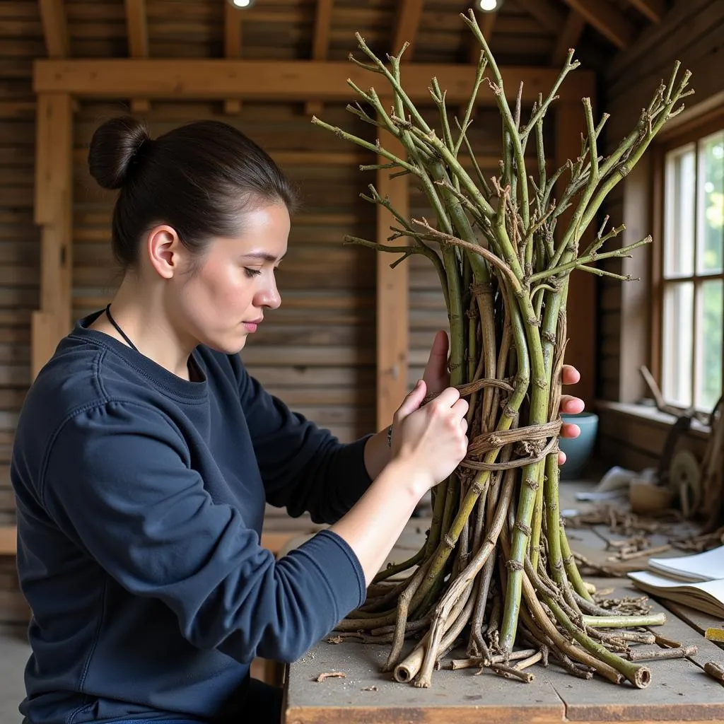 Nghệ nhân đang tạo hình willow sculptures