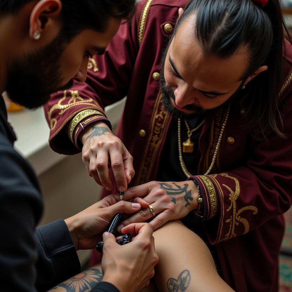 Tattoo Artist Using Sacred Tattoo Ink