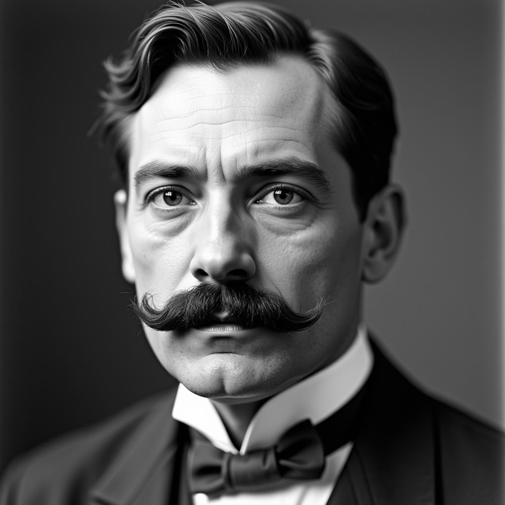 Man with a meticulously groomed handlebar mustache