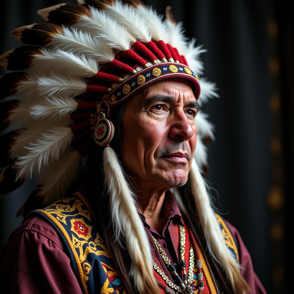 Man Wearing Traditional Indian Headdress