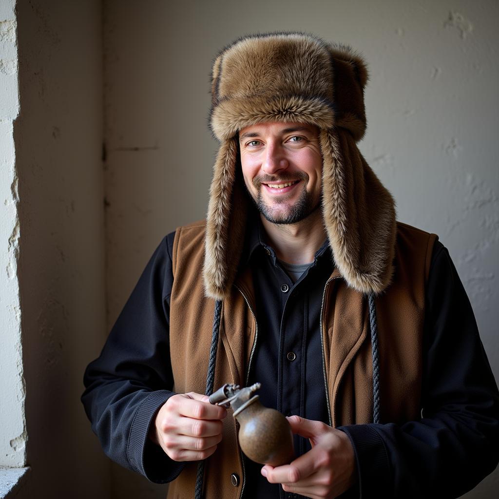 Man wearing a Russian Ushanka hat