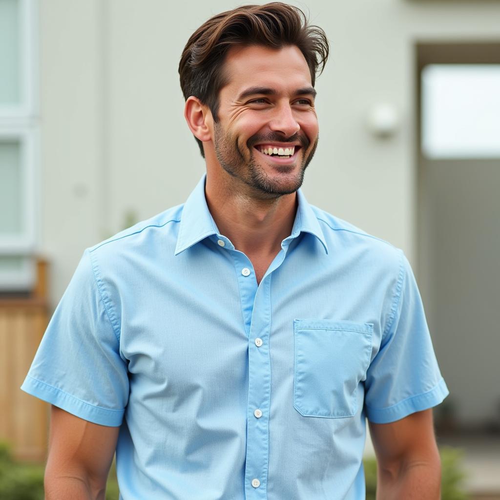 A man wearing a breathable shirt, enjoying the cool breeze