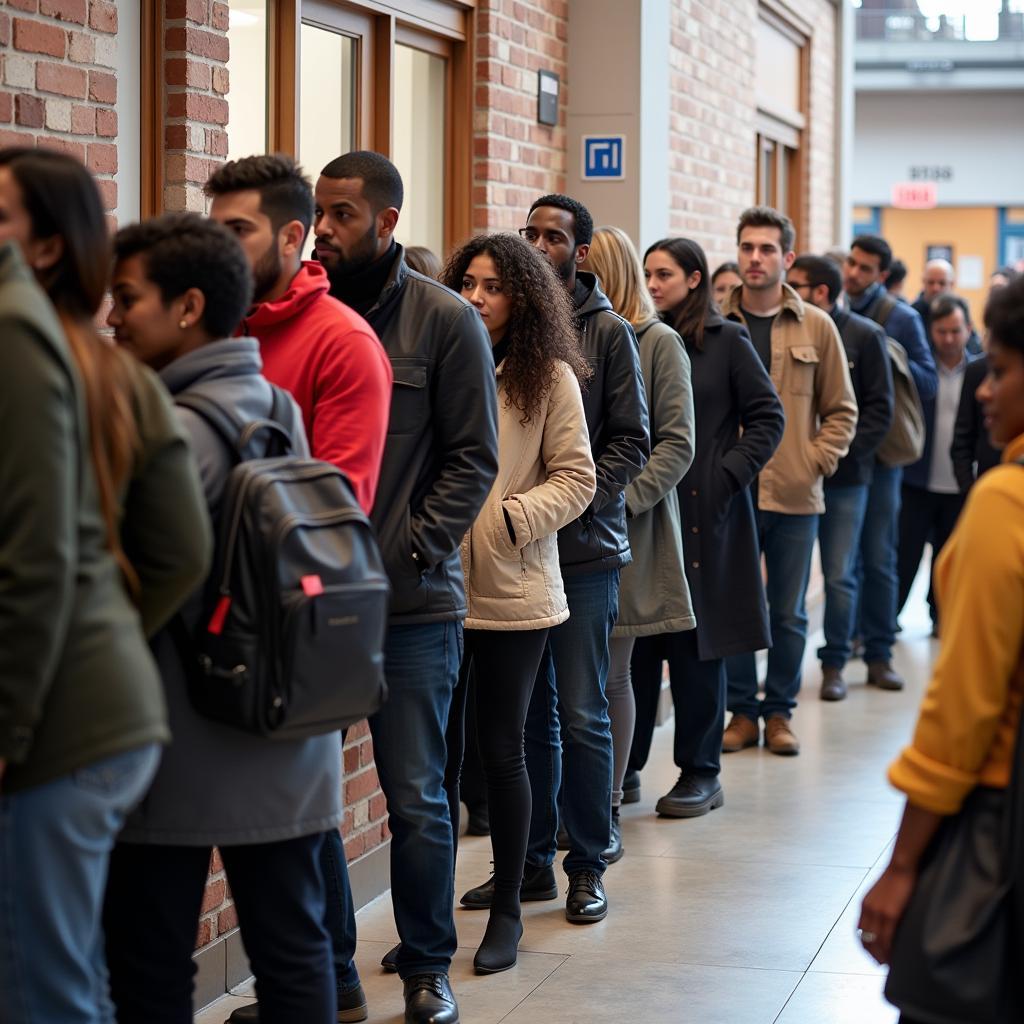 People lining up to vote