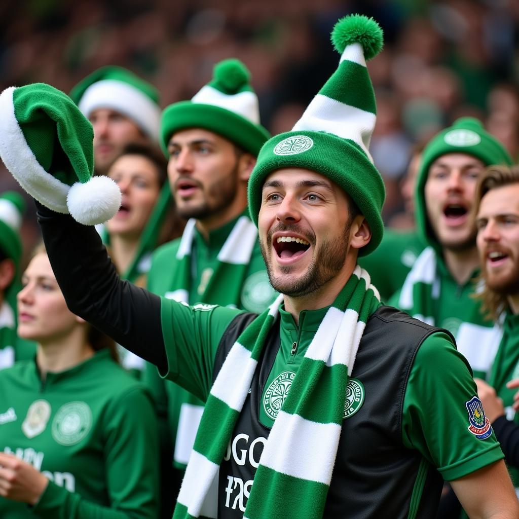 Người Hâm Mộ Celtic Với Mũ Celtic Santa