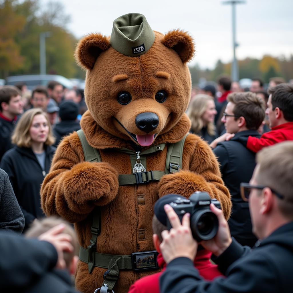 Người hâm mộ chụp ảnh với military bear suit