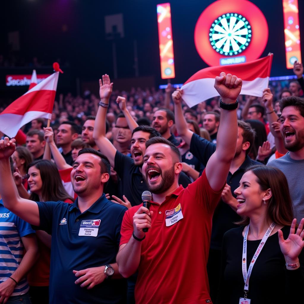 Cheering fans at a darts tournament