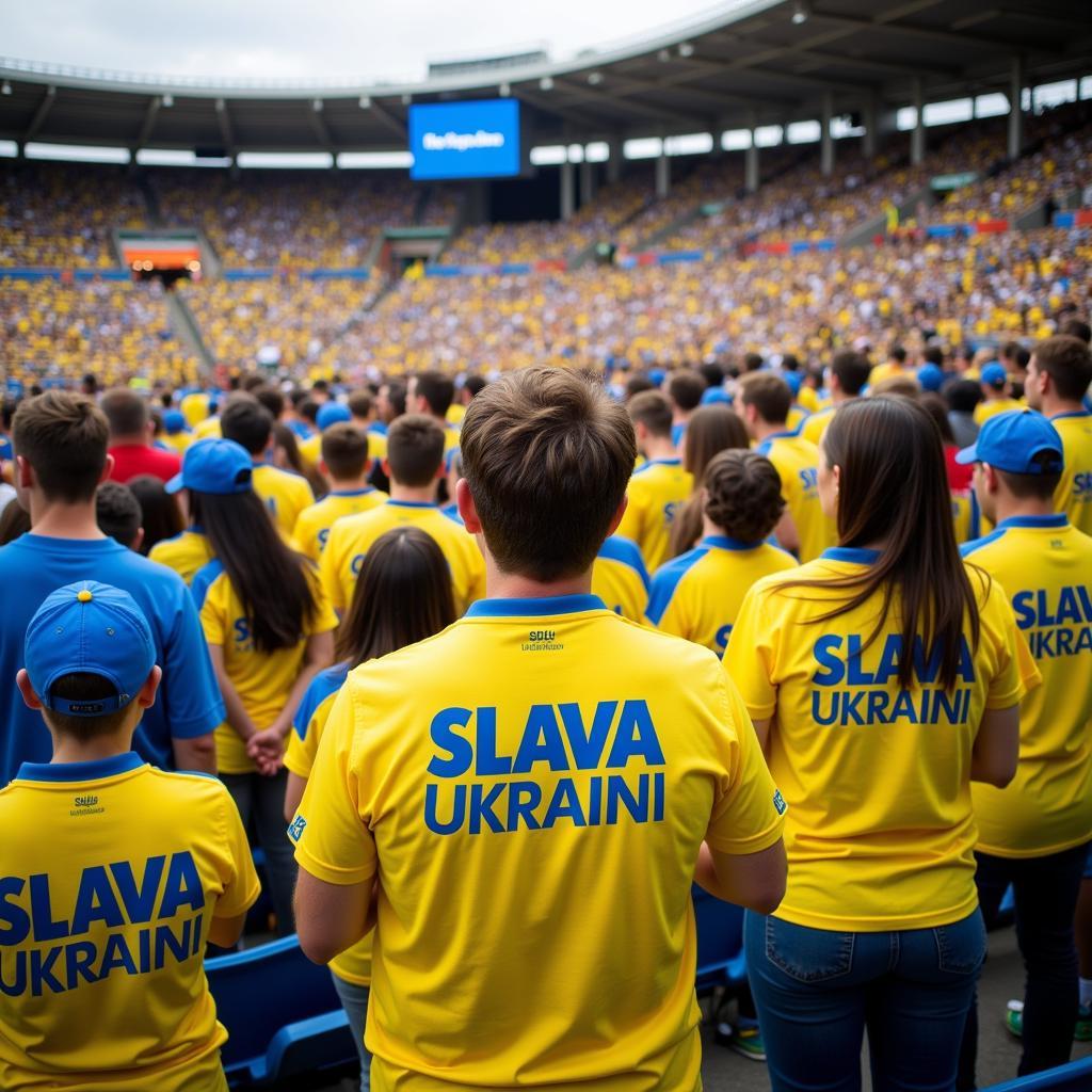 Người hâm mộ mặc áo Slava Ukraini shirt tại sự kiện thể thao