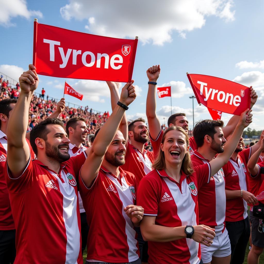 Các cổ động viên giương cao cờ Tyrone flag