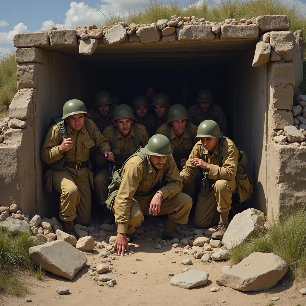 Soldiers Taking Cover on Omaha Beach