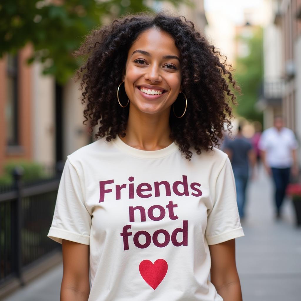 Người mẫu mặc áo friends not food