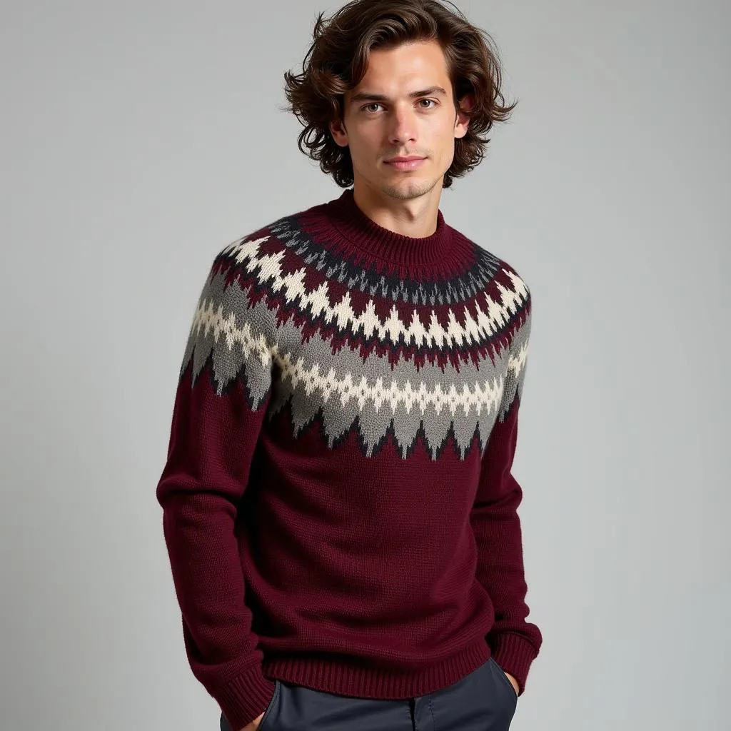 Người mẫu mặc áo len Faroese Jumper hiện đại