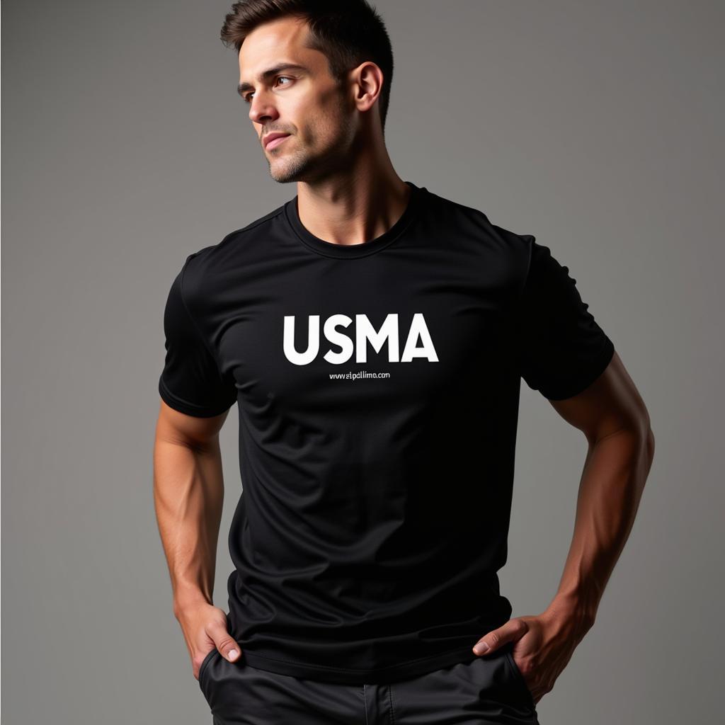 Người mẫu nam mặc áo USMA T-shirt, tạo dáng năng động