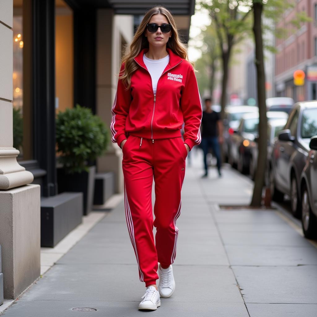 Người Mẫu Mặc Olympia Tracksuit Dạo Phố