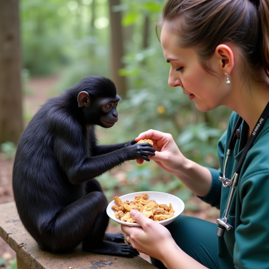 Spider Monkey Caretaker Interaction