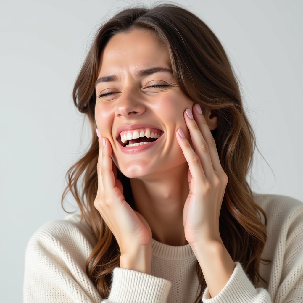 Woman experiencing pain while smiling