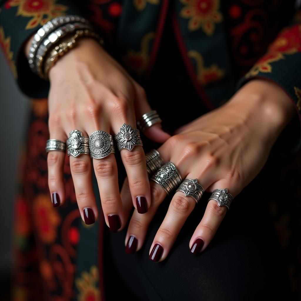 Vietnamese woman wearing classic silver rings