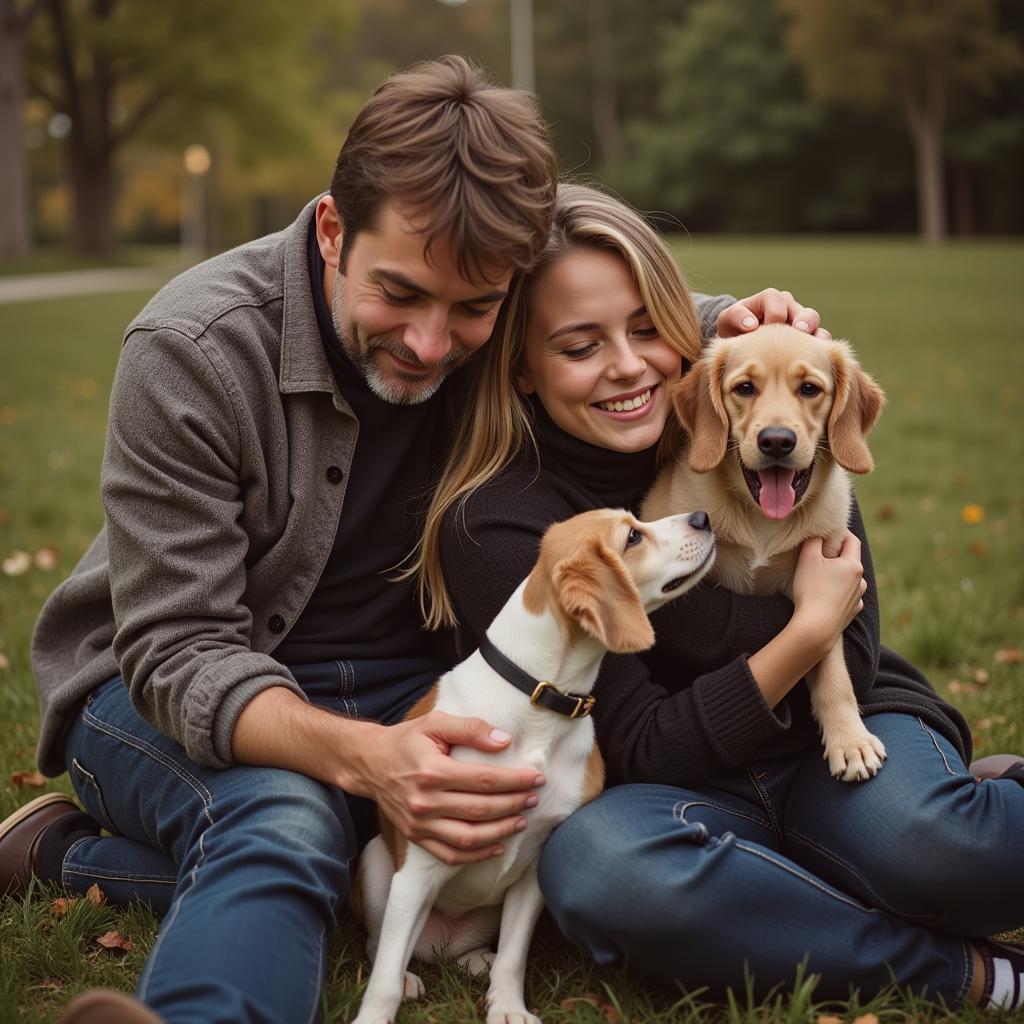 A woman embracing her dog in a loving hug