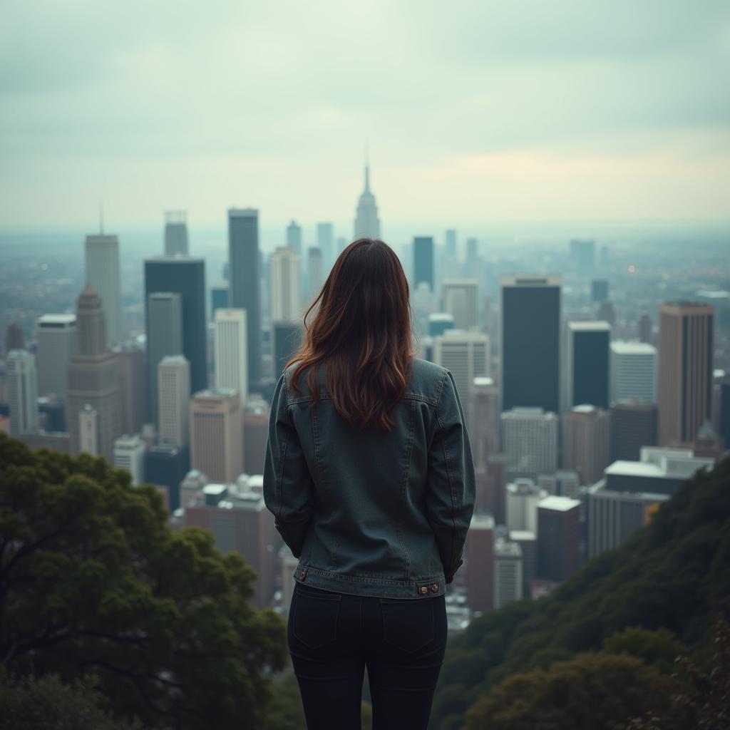 Woman with her back turned looking at the city