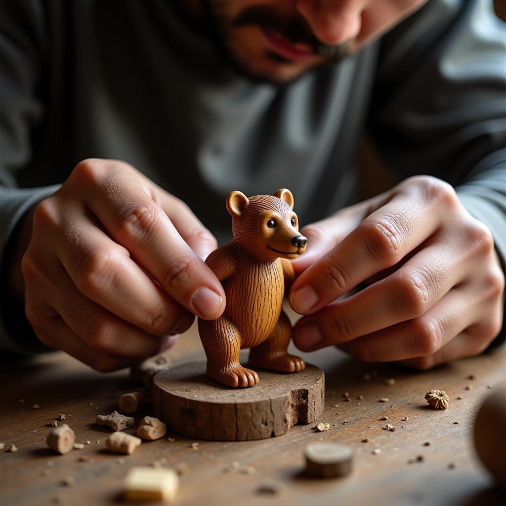 Artisan Carving a Wooden Bear