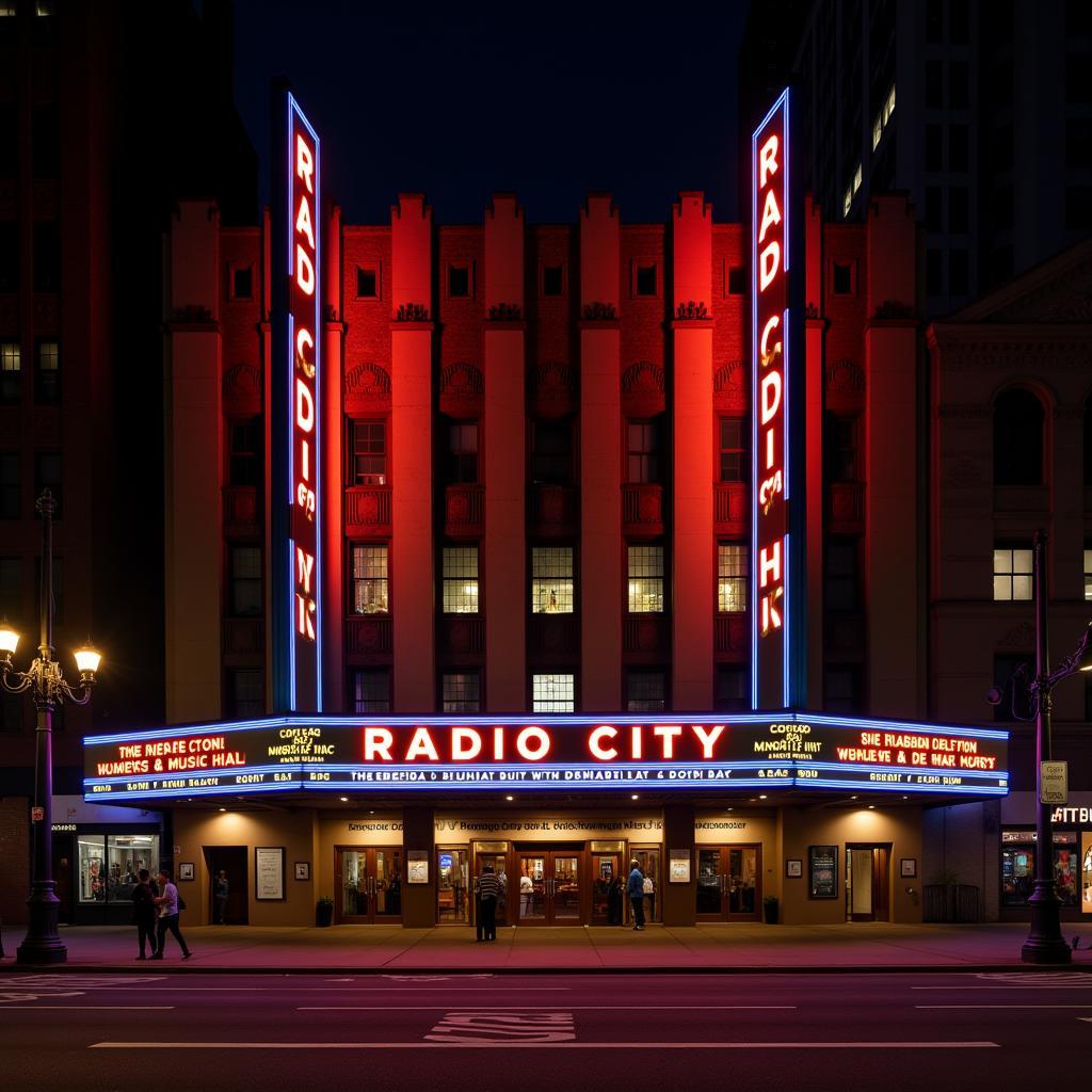 Mặt tiền tráng lệ của Nhà hát Radio City Music Hall